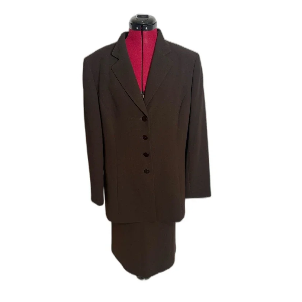 Le Suit Skirt Suit Woman's Size 16 Brown 2-Piece Set Blazer & Skirt